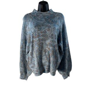 Anthropologie Metallic Floral Jacquard Sweater In Blue & Bronze High Neck Long S